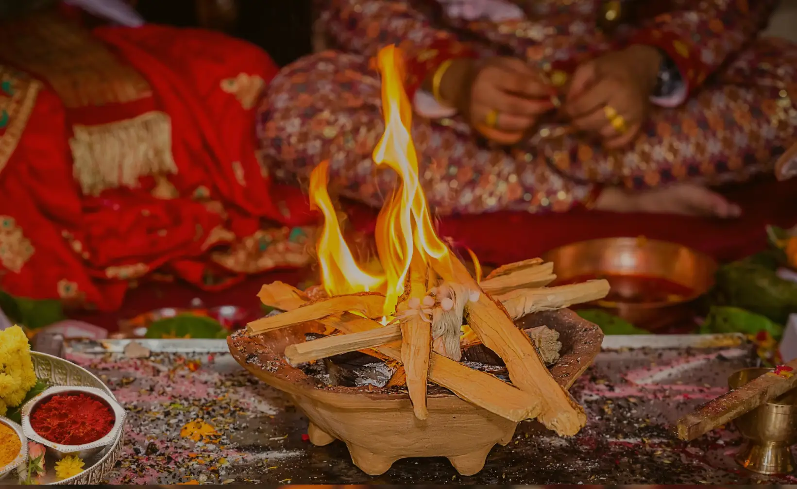Sacred fire during Hindu wedding ceremony